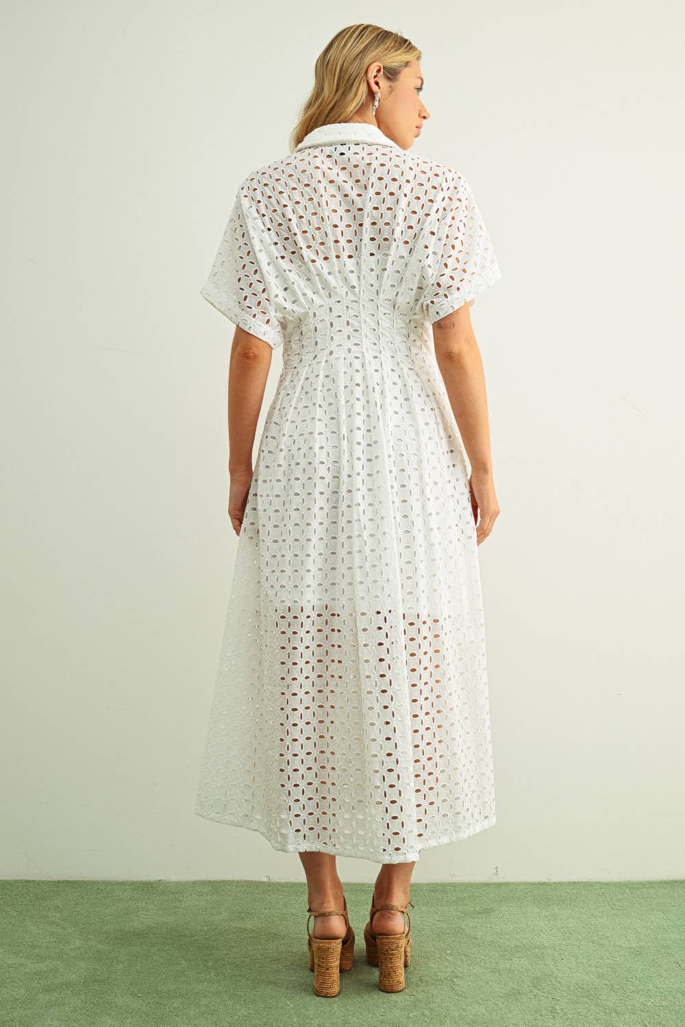 Eyelet Pleated Corset Shirt Dress