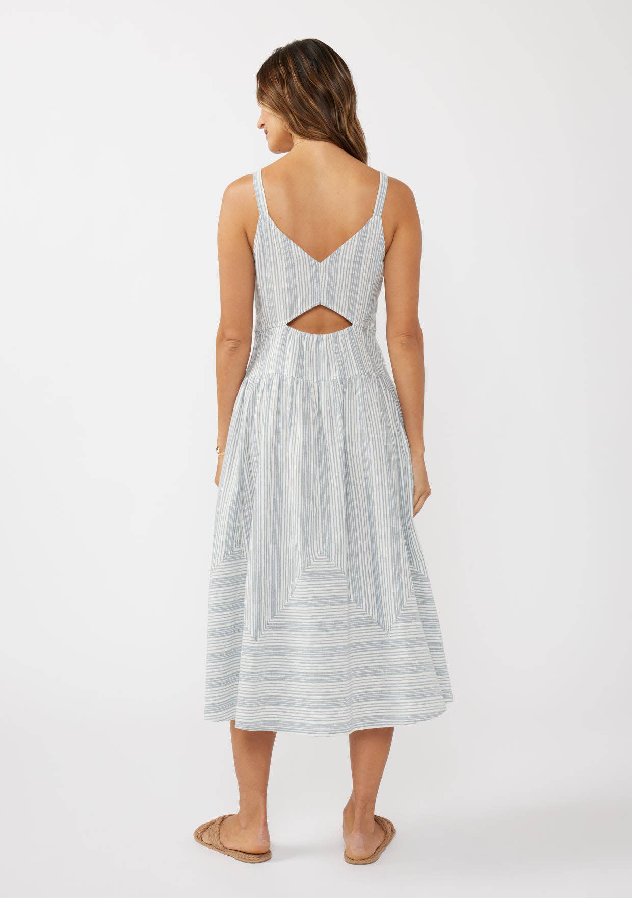 Striped V-Neck Midi Dress with Cutouts