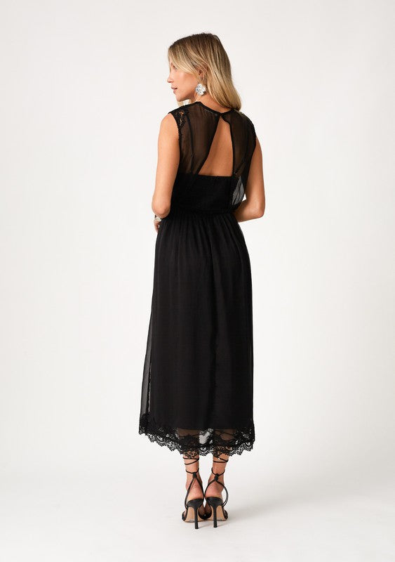 Sleeveless Lace Trim Midi Dress