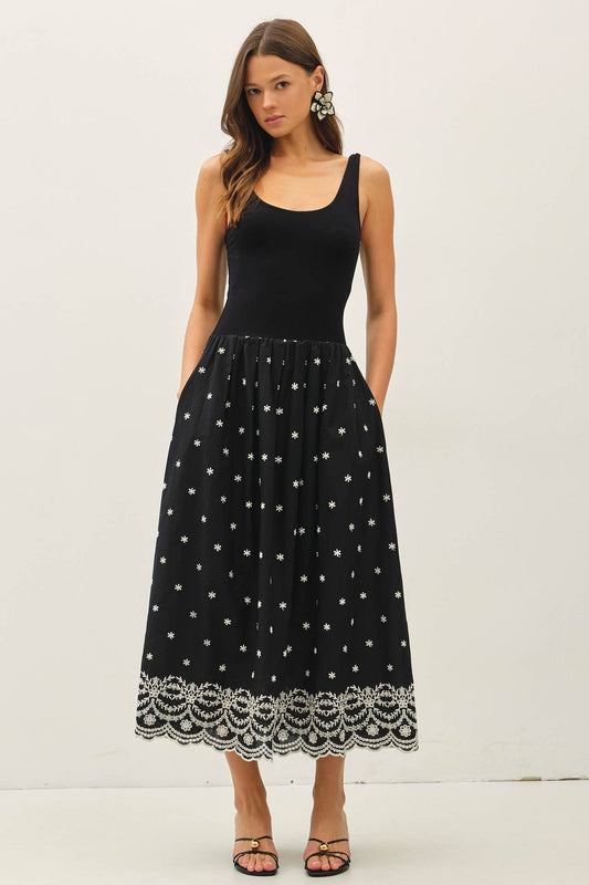 Floral Embroidered Skirt Vacation Dress