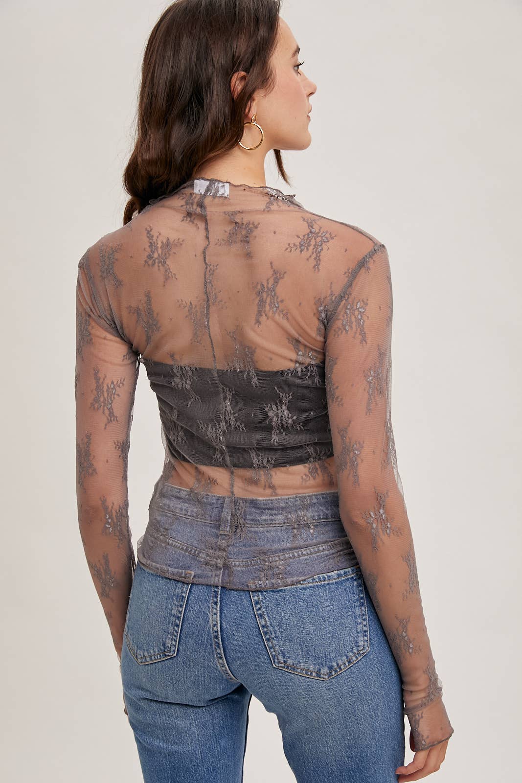 Mauve Floral Lace Mesh Top