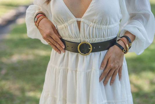 Circle Buckle Wide Leather Belt