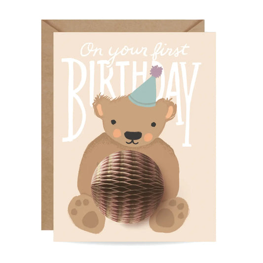 Pop-up Teddy Bear First Birthday Card