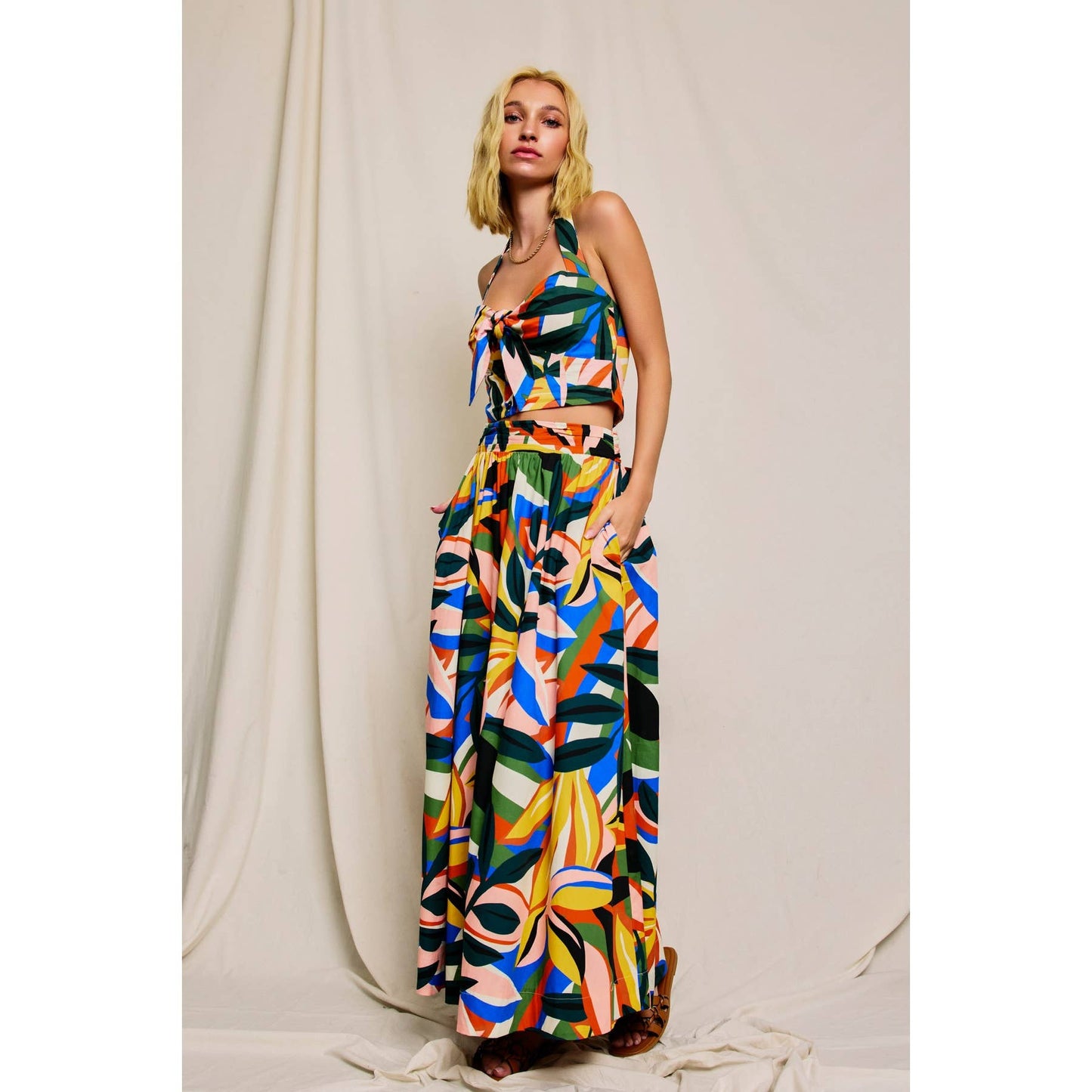 Bold Tropical Print Maxi Skirt
