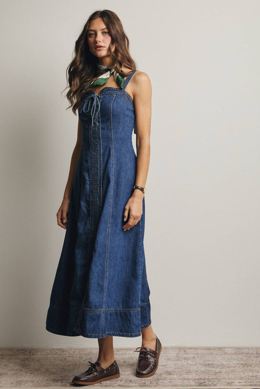Lace-Up Denim Maxi Dress