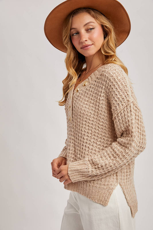 Beige Thermal Henley Sweater