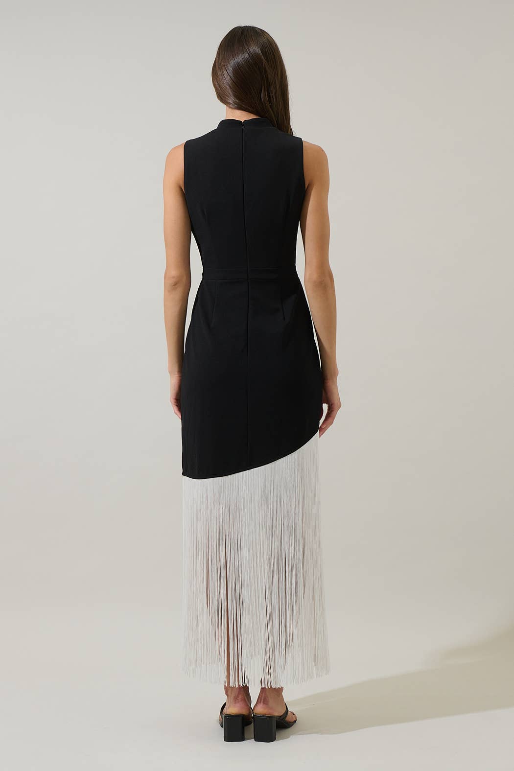 Contrast Fringe Sleeveless Maxi Dress