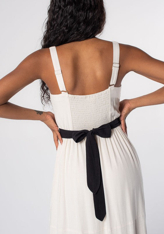 Linen Blend Color Block Dress