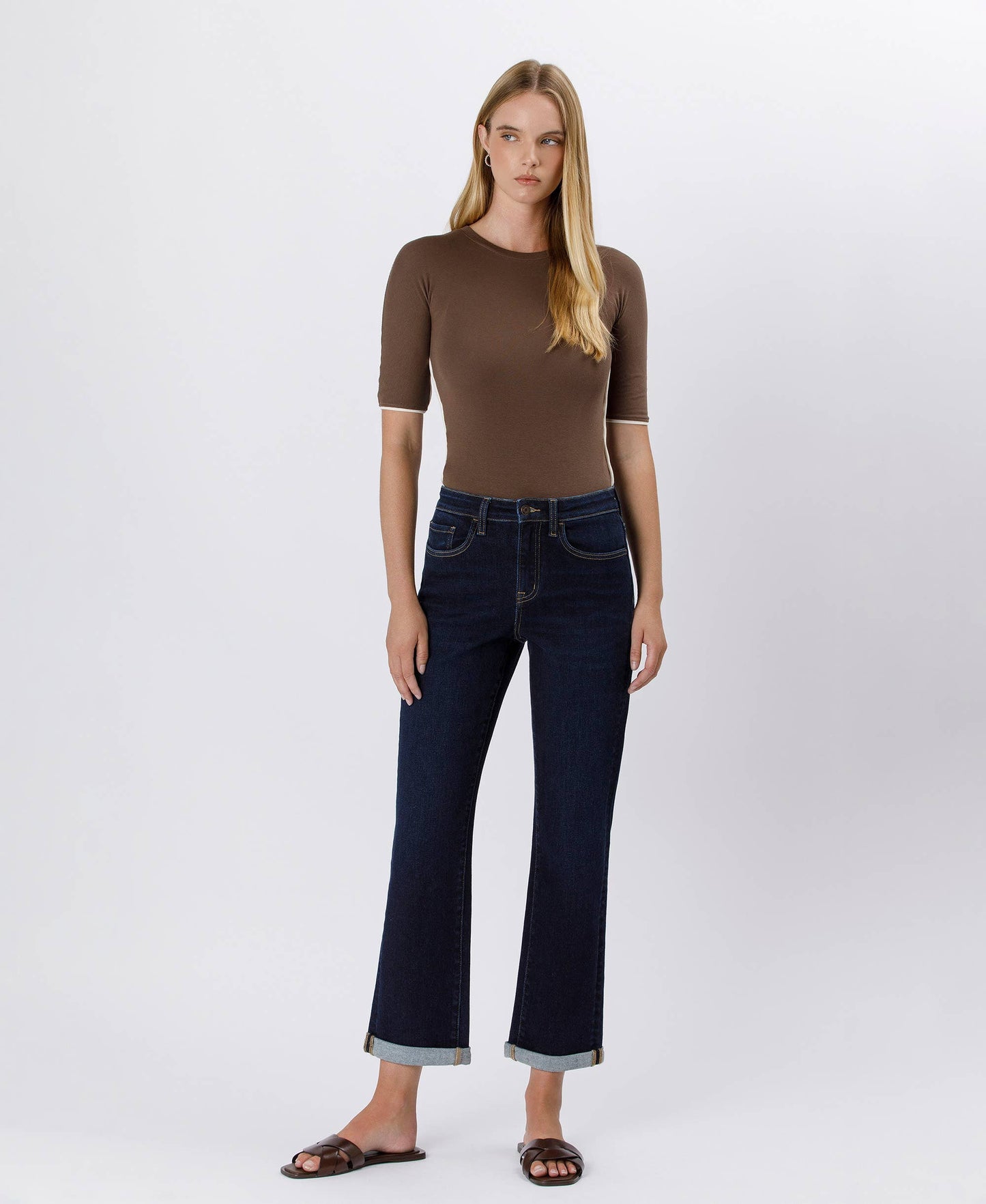 FLYING MONKEY High Rise Cuffed Crop Straight Jeans