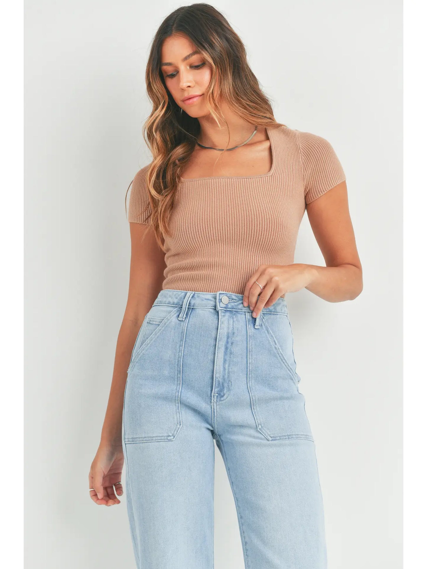 High Rise Cargo Pocket Wide Leg Jeans