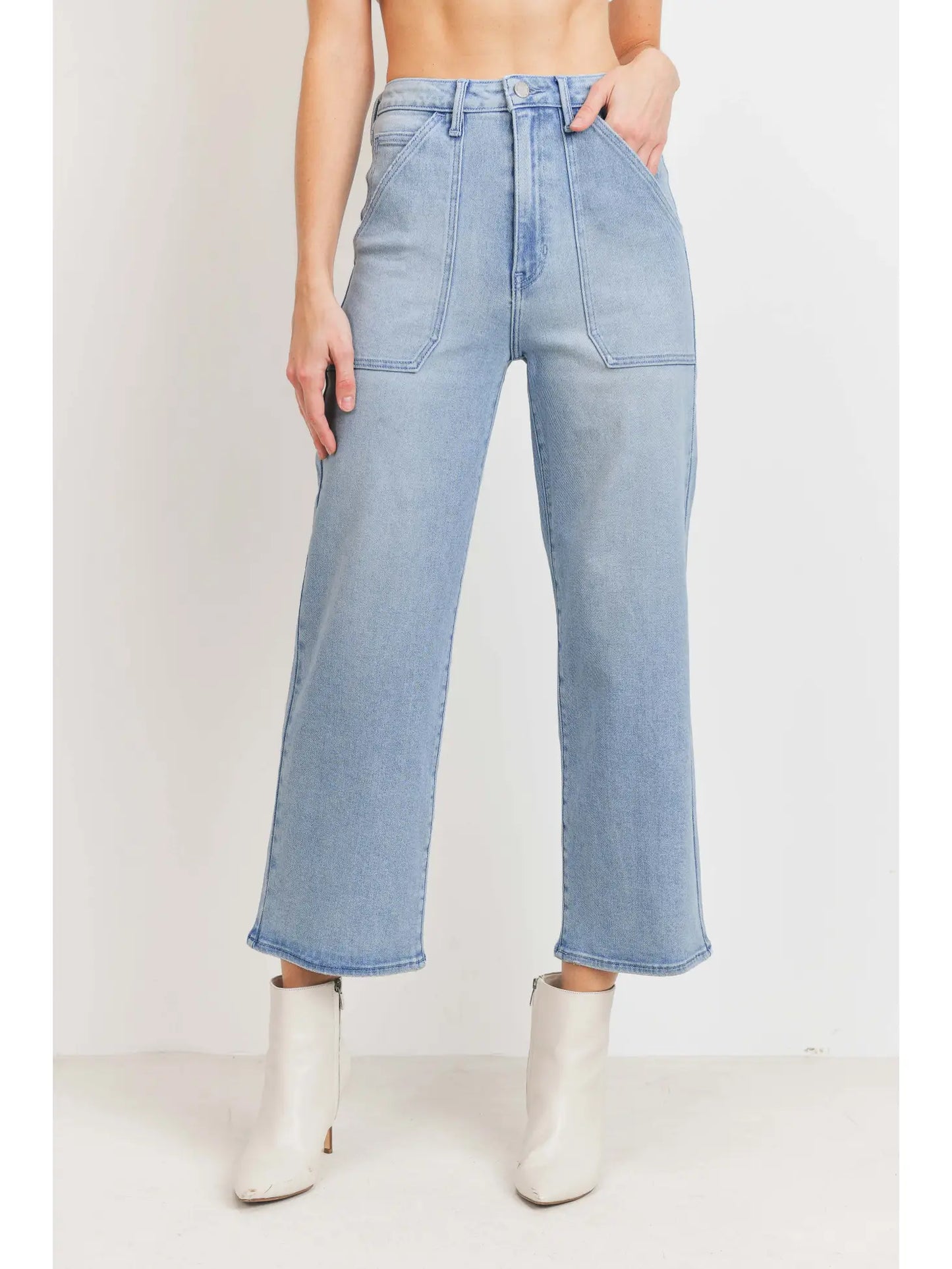 High Rise Cargo Pocket Wide Leg Jeans