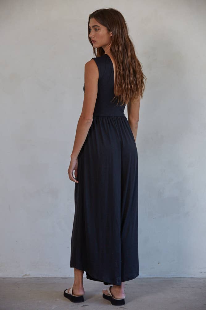 High Low Neckline Wide Leg Jumpsuit
