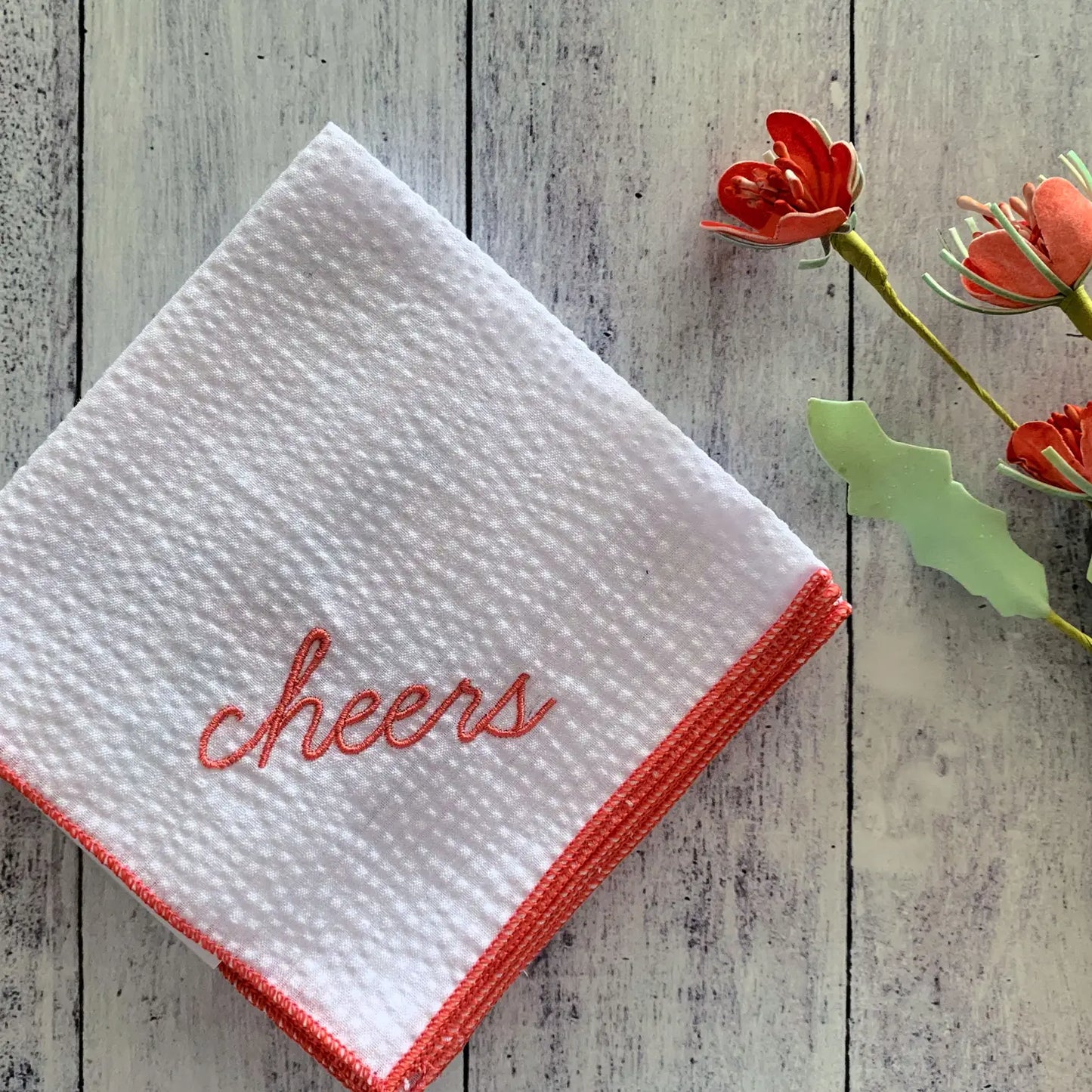 Cheers Seersucker Cocktail Napkins - Set of 4