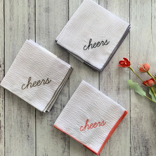 Cheers Seersucker Cocktail Napkins - Set of 4