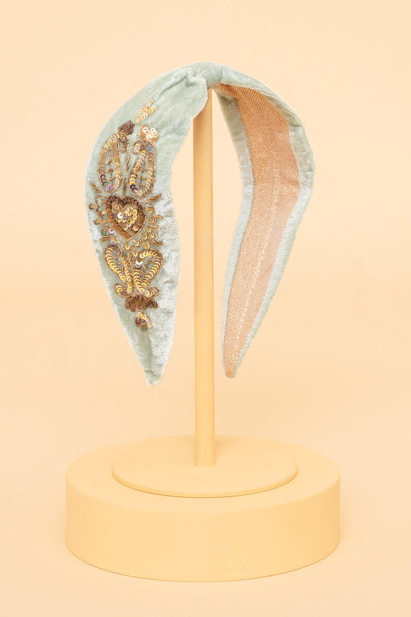 Embellished Velvet Headband - Cornflower