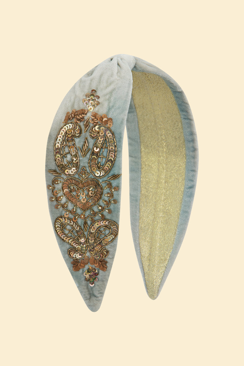 Embellished Velvet Headband - Cornflower