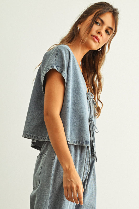 Denim Tied Front Top