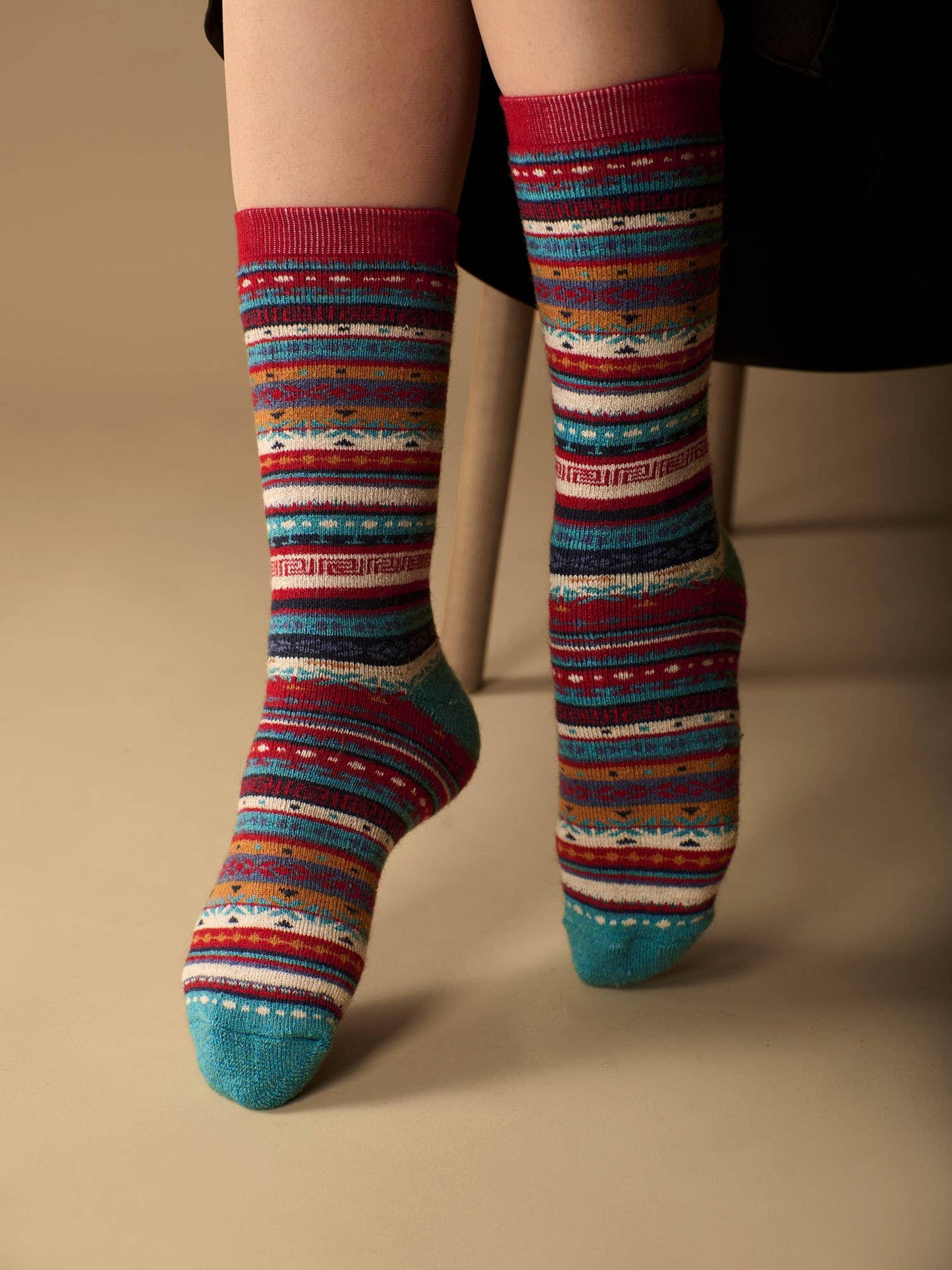 Fair Isle Alpaca Socks - Red