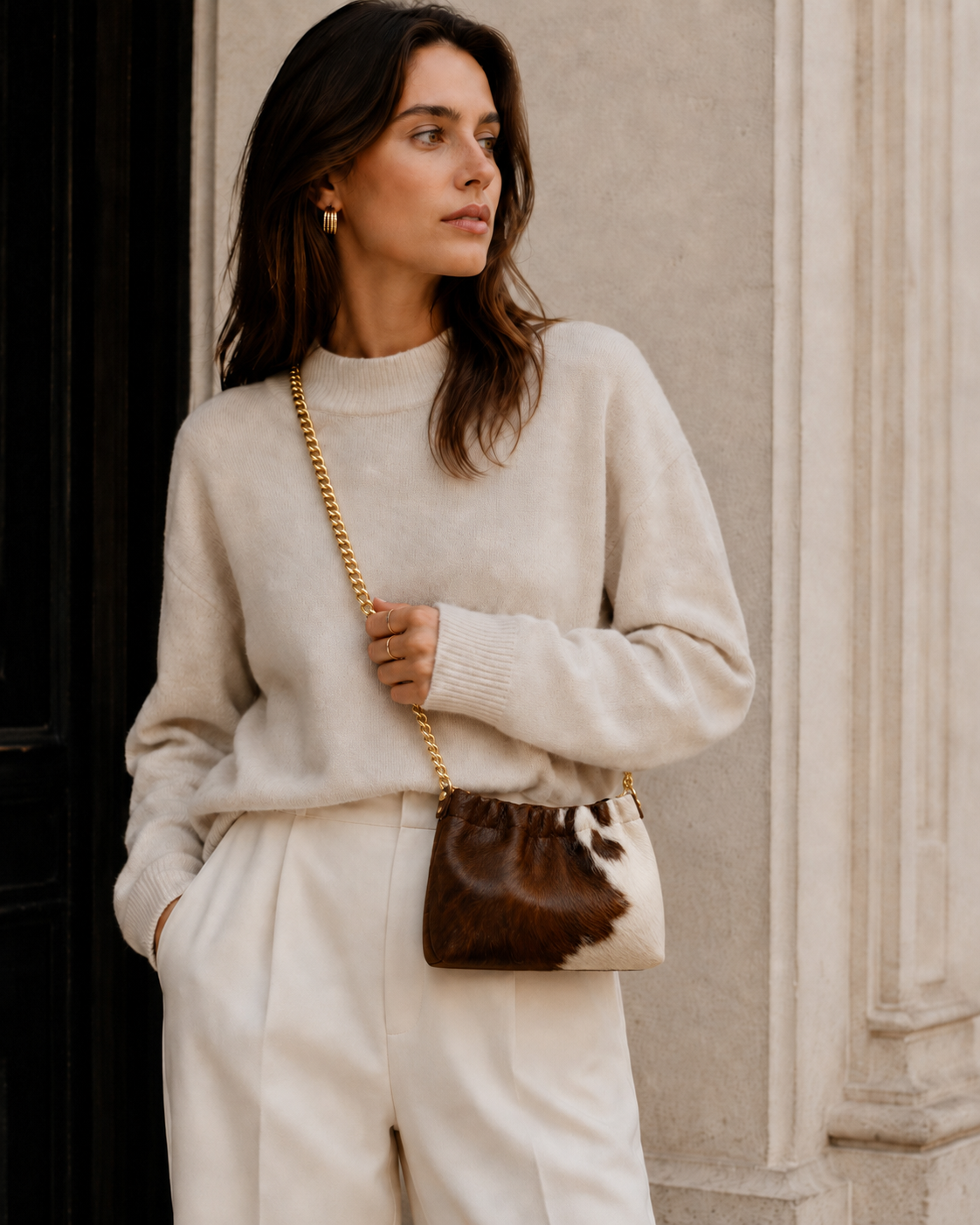 Leather & Burgundy Cowhide Crossbody Bag