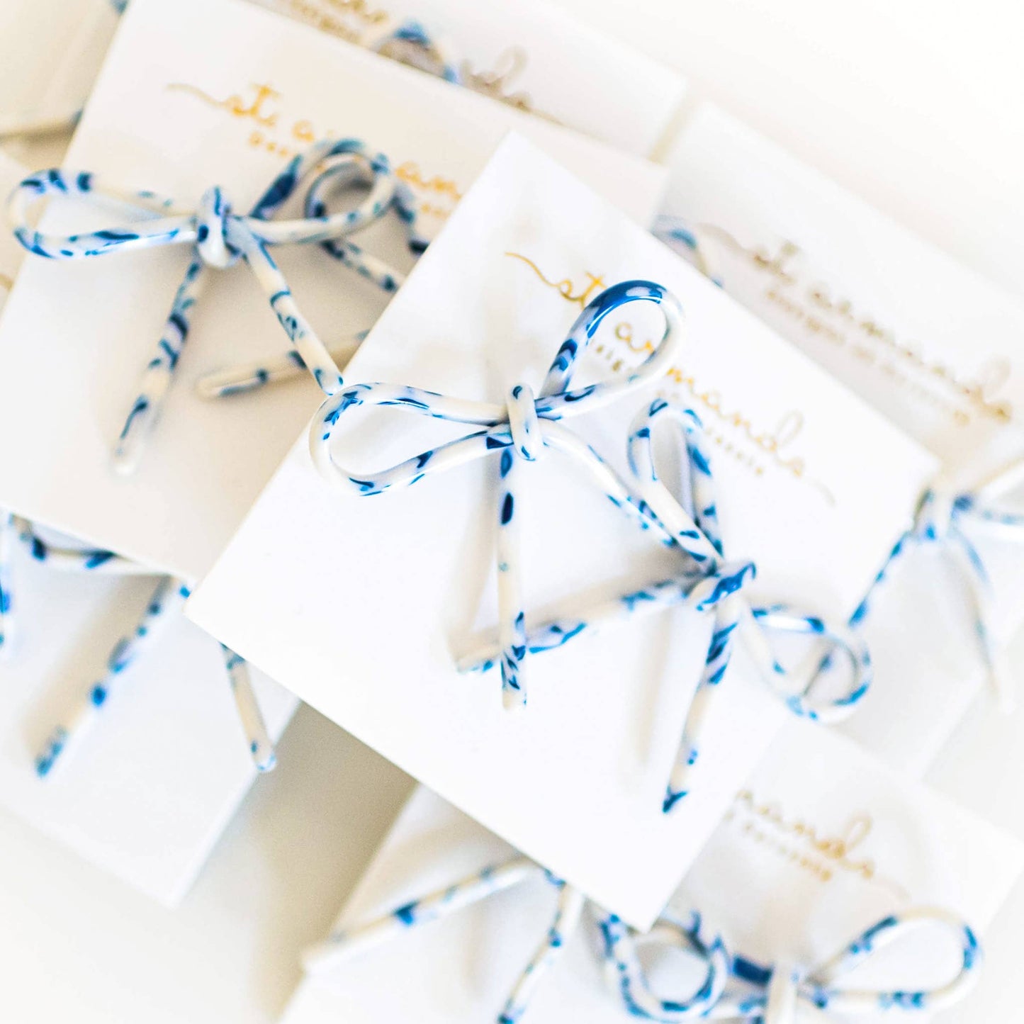 Blue & White Bow Statement Earrings