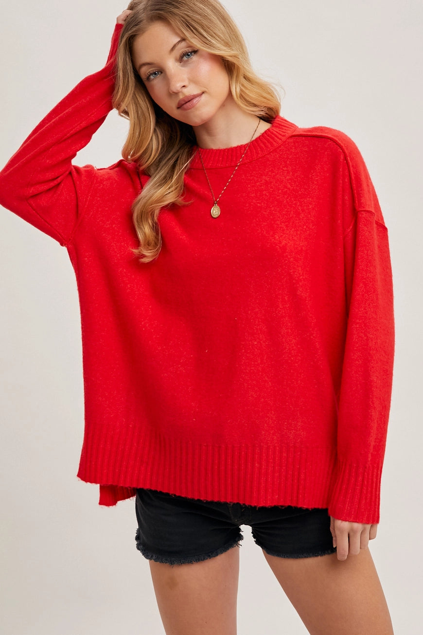 Crew Neck Sweater - Ruby