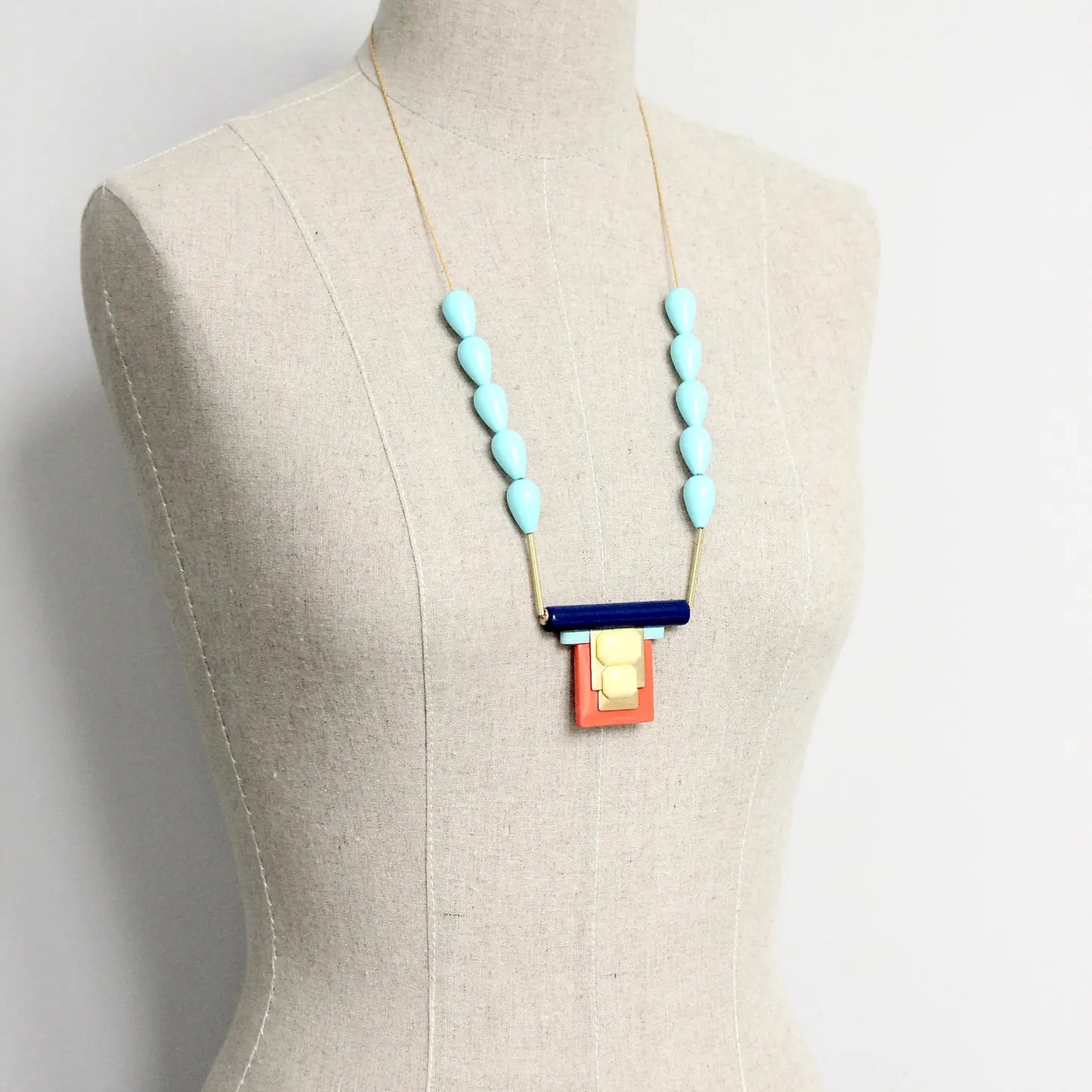 Blues & Coral Art Deco Necklace