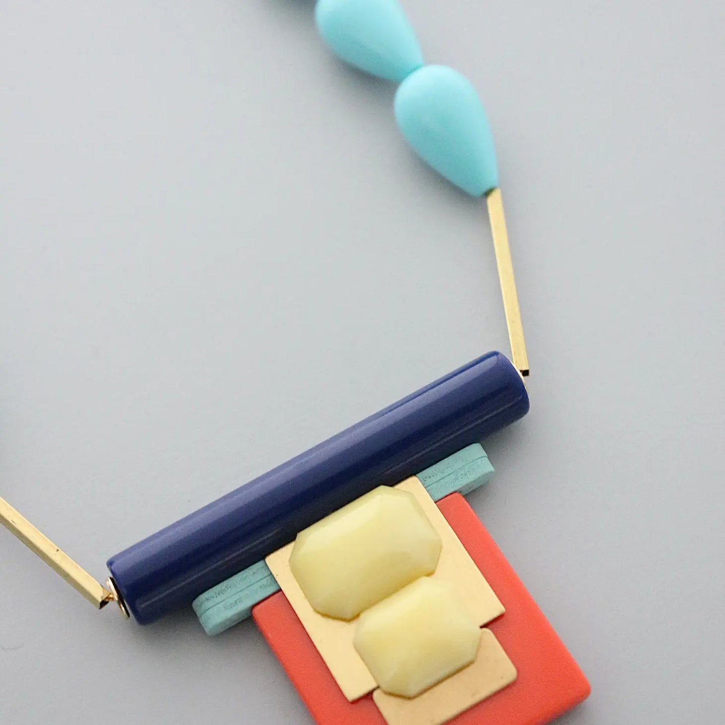 Blues & Coral Art Deco Necklace
