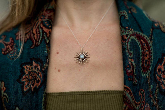 Rainbow Moonstone Sunburst Necklace
