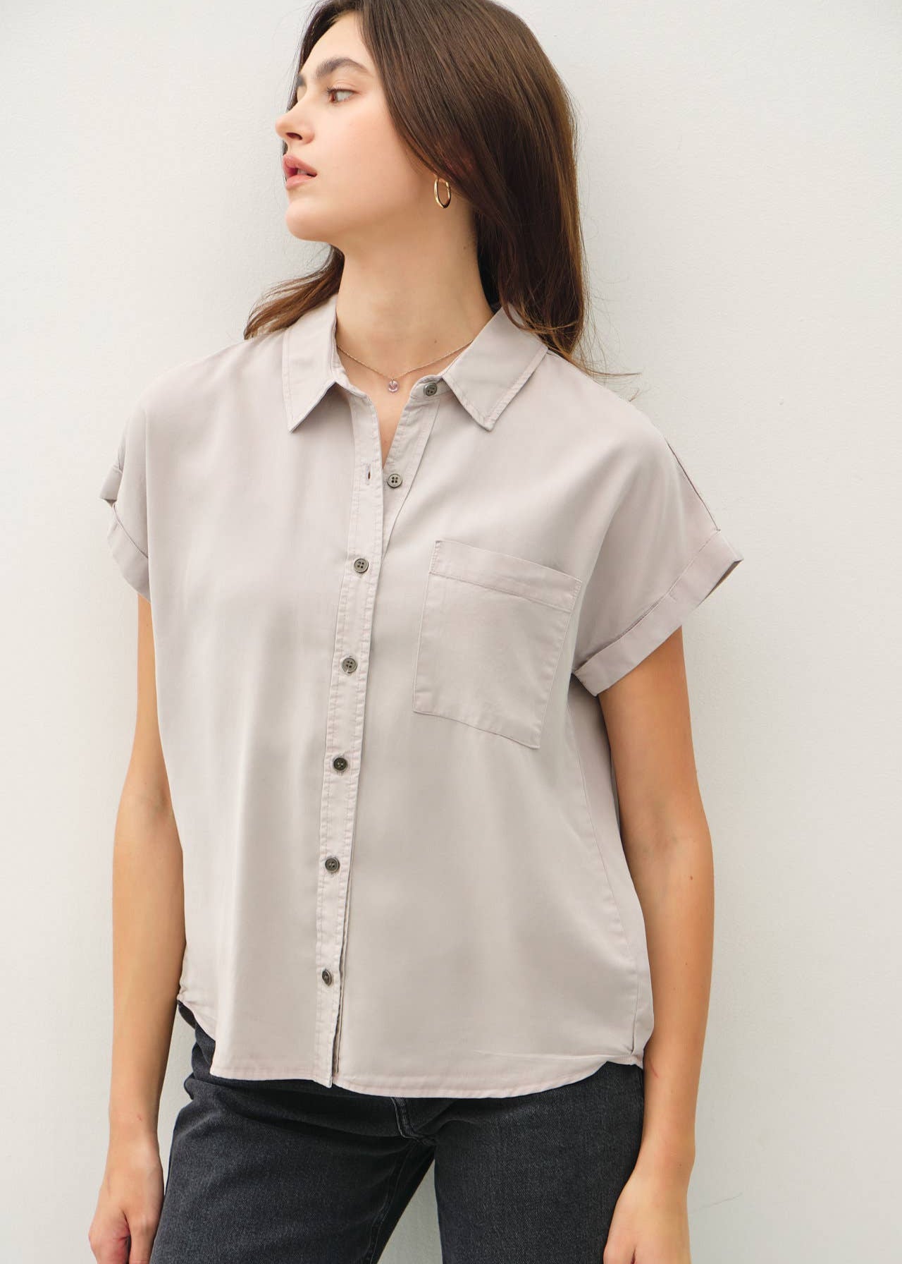 Dolman Short Sleeve Button Down