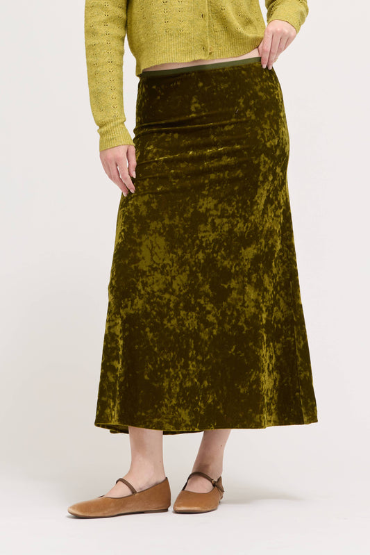 Chartreuse Textured Velvet Slip Skirt