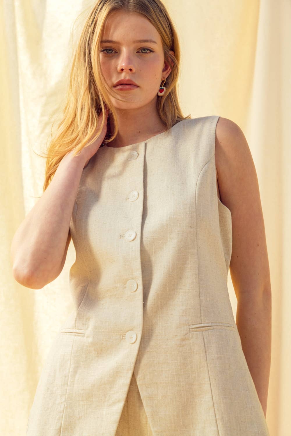 Oatmeal Button Front Linen Vest