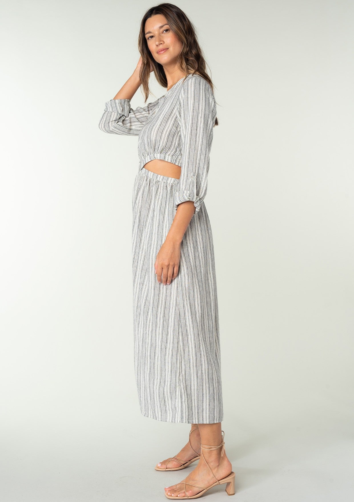 The Joanie Stripe Cut Out Midi Dress