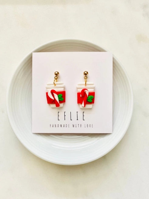 Christmas Latte Peppermint Coffee Clay Stud Earrings