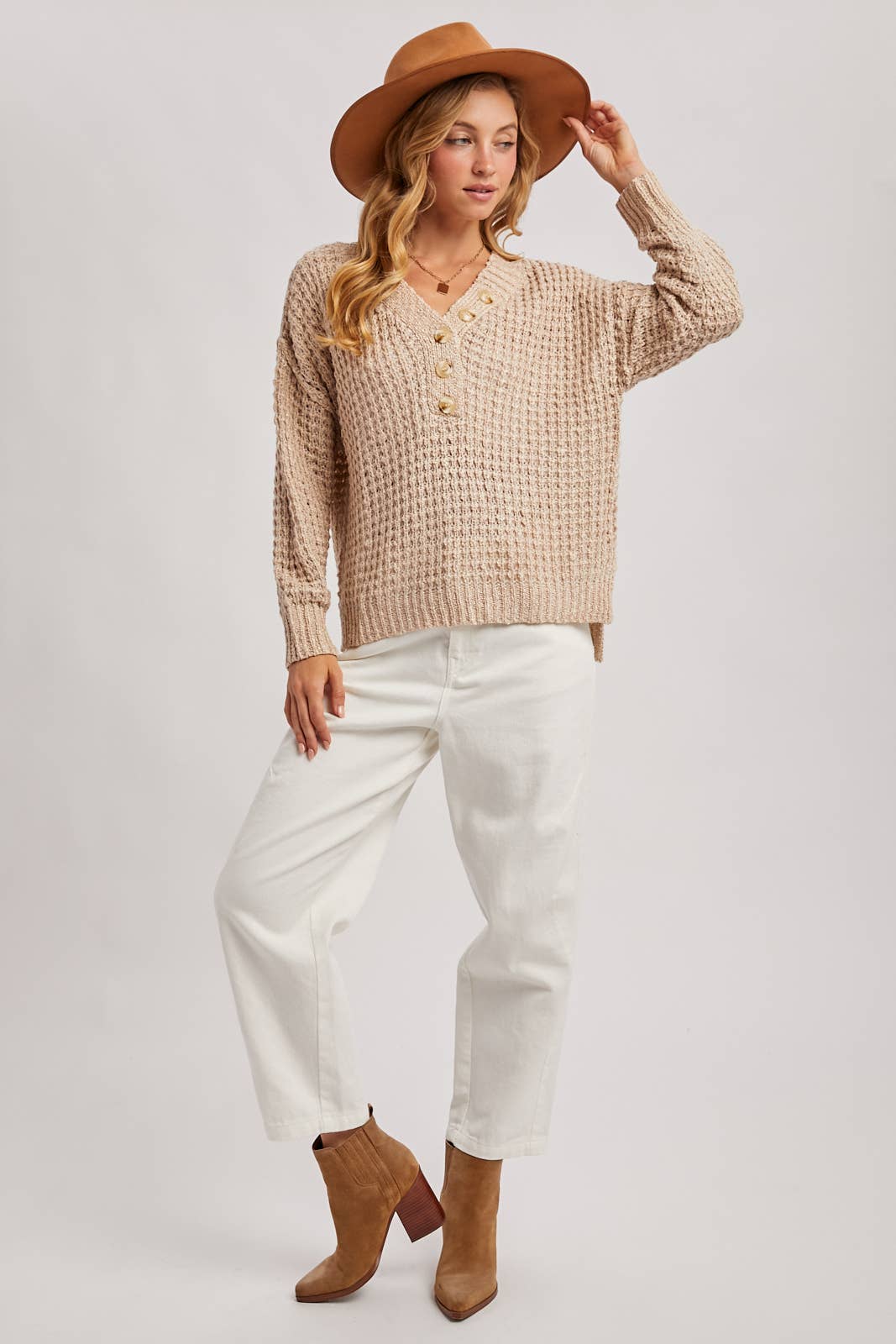 Beige Thermal Henley Sweater
