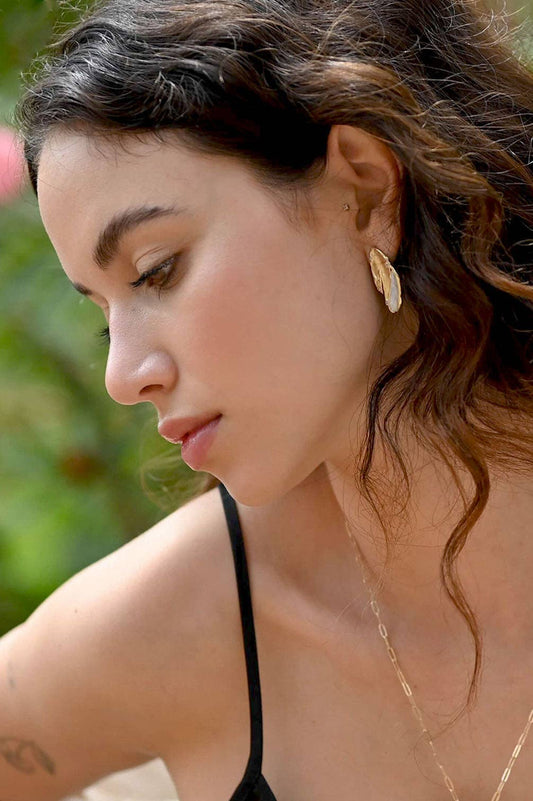 Lustrous Moonstone Inlay Stud Earrings