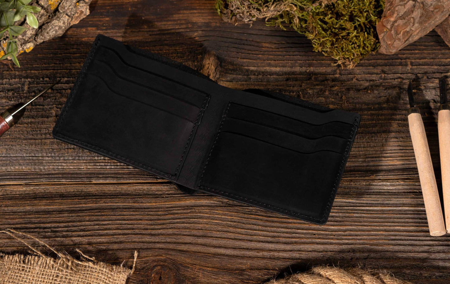 Handmade Bifold Leather Wallet - Black