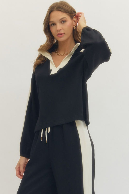 Lena Colorblocked Collar Pullover Top