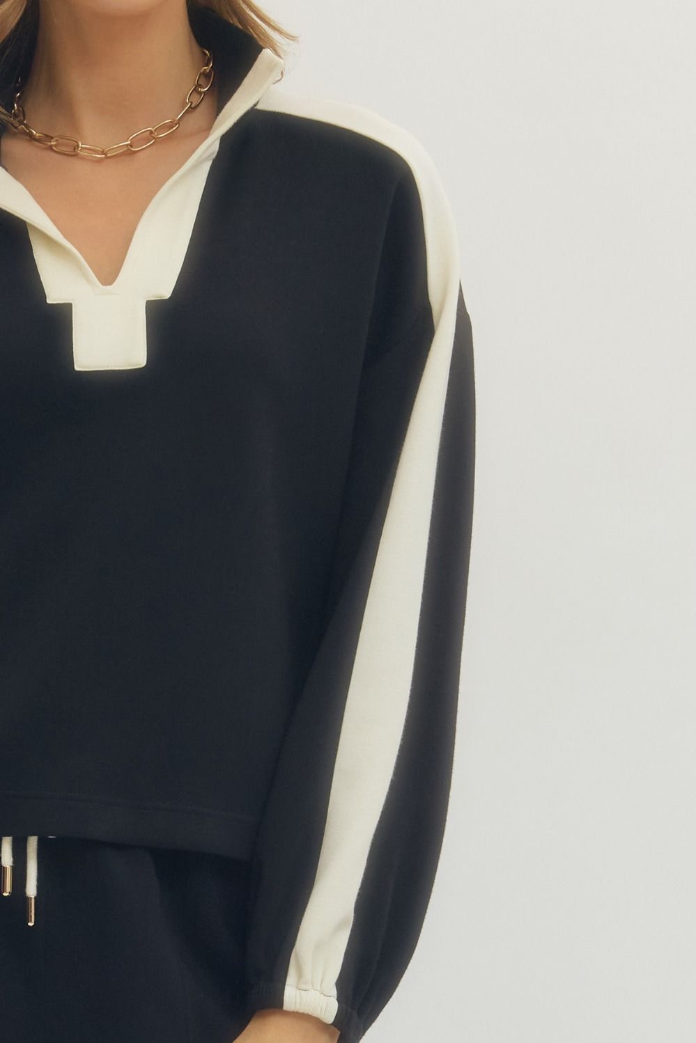 Lena Colorblocked Collar Pullover Top