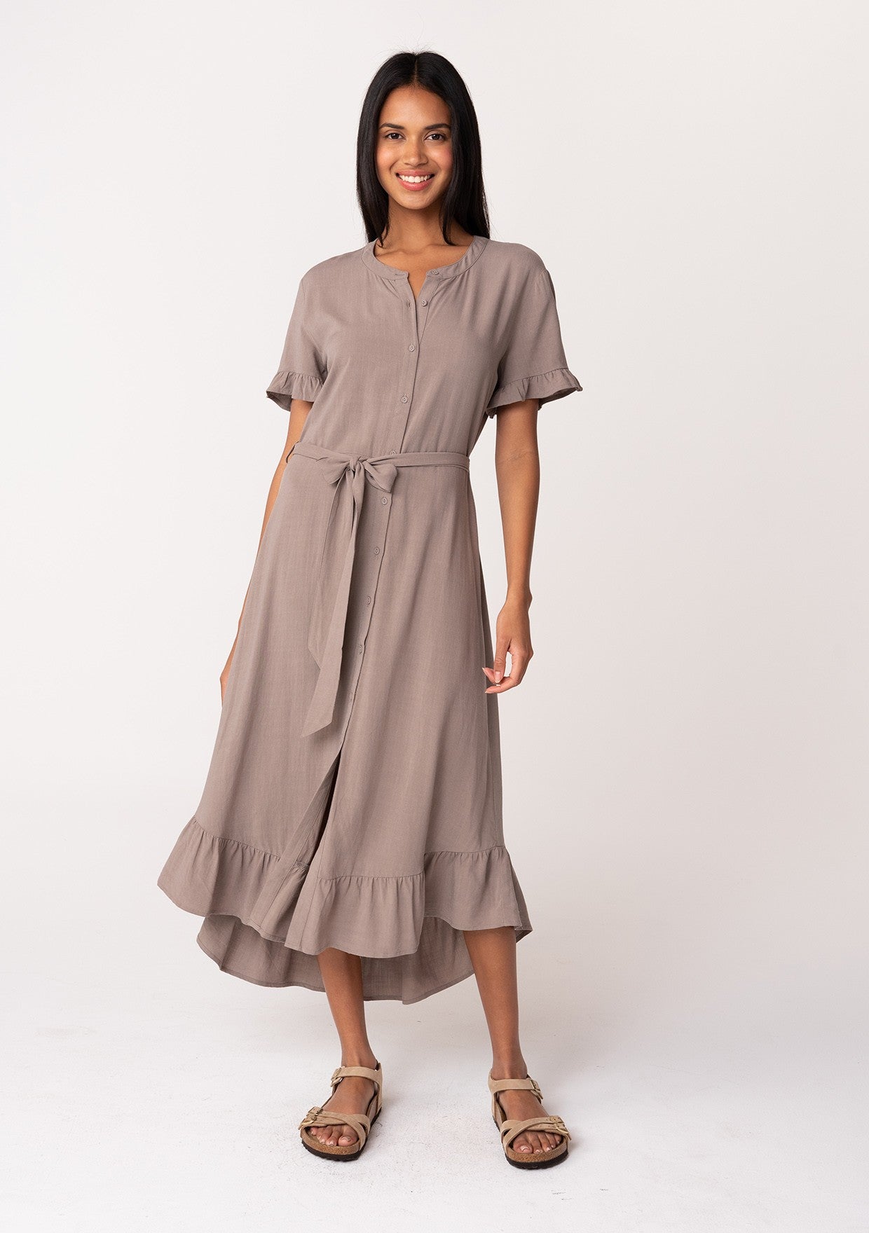 Latte Linen Blend Shirt Dress