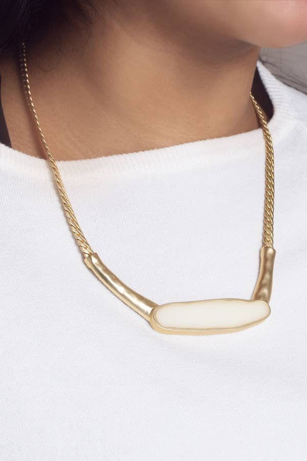 Herringbone Chain Plated Collar Necklace: White