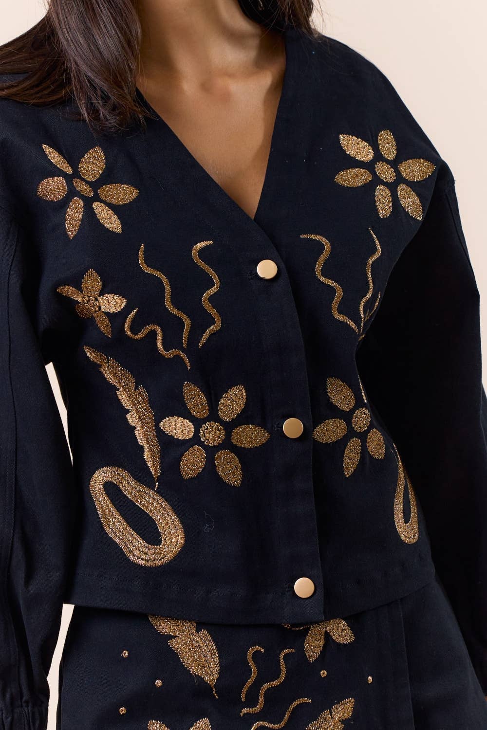 Gold Embroidered Button Down Top