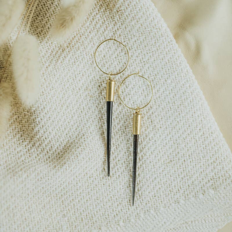 Porcupine Quill with Brass Casing Earrings