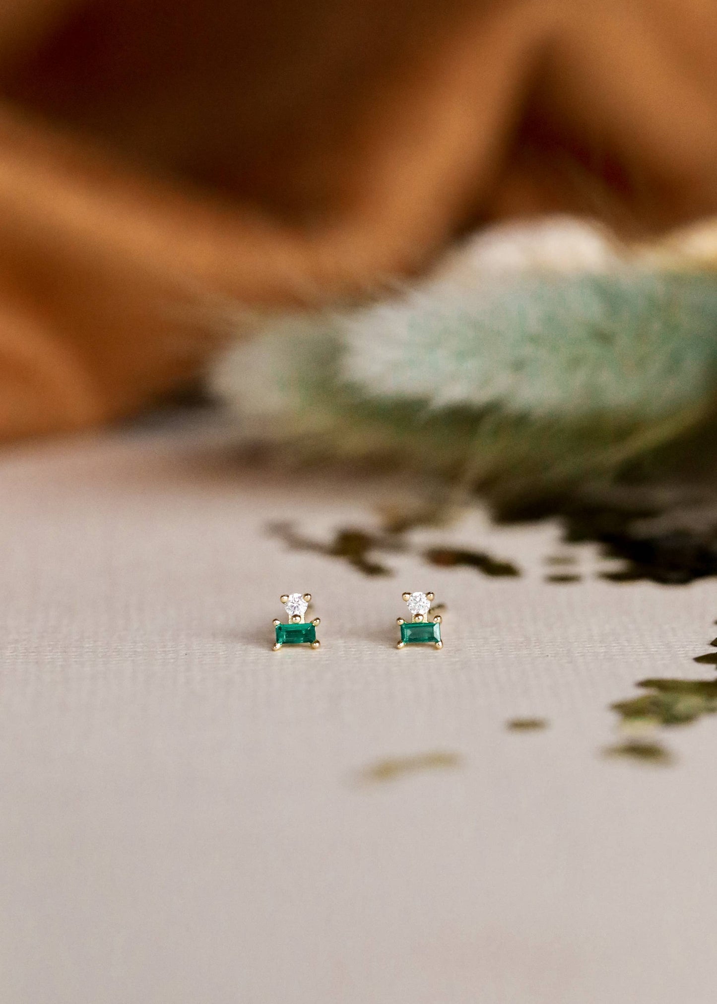 Double Stud Stack - Emerald & Gold Earrings