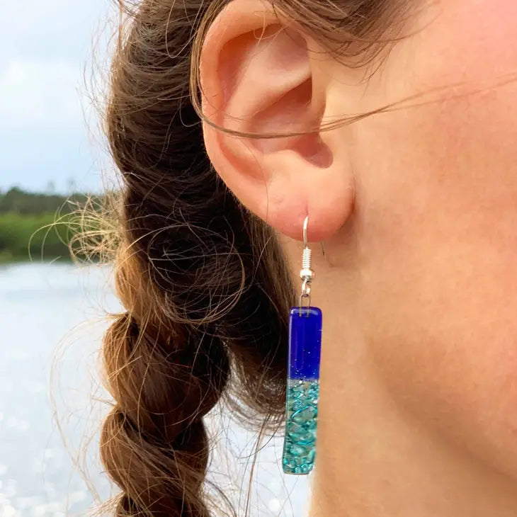 Long Glass Dangle Earrings - Blue Bubbles