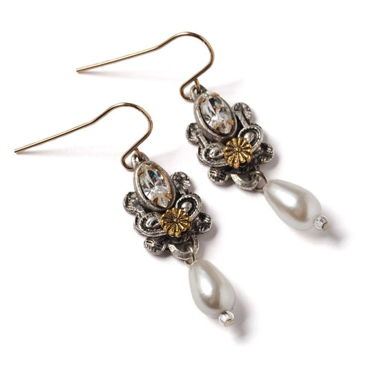 Whispers of Versailles Silver Toned Earring with Pearl Drop