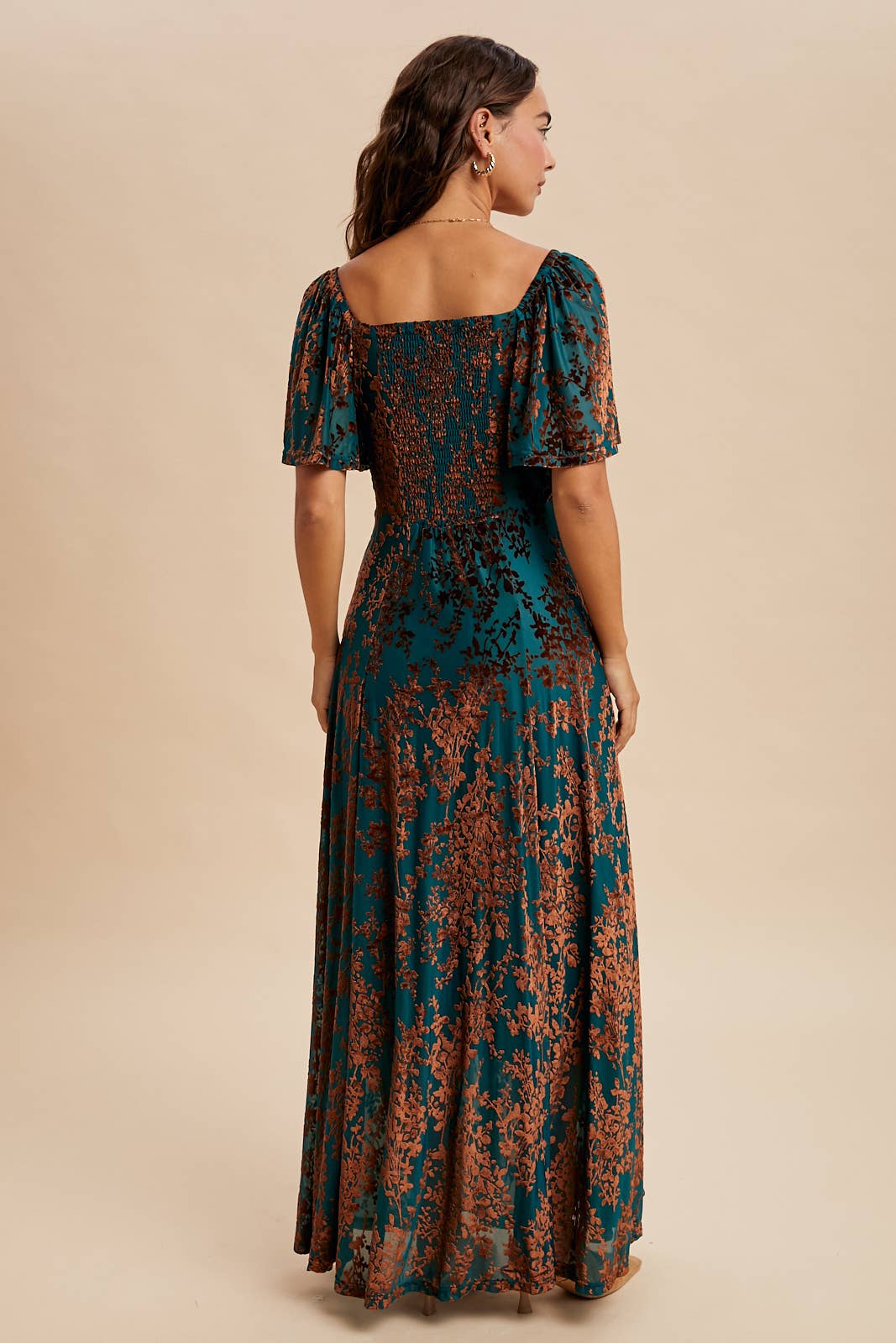 Burnout Velvet Flutter Maxi Dress
