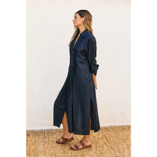 Pleated Longline Shirt Dress