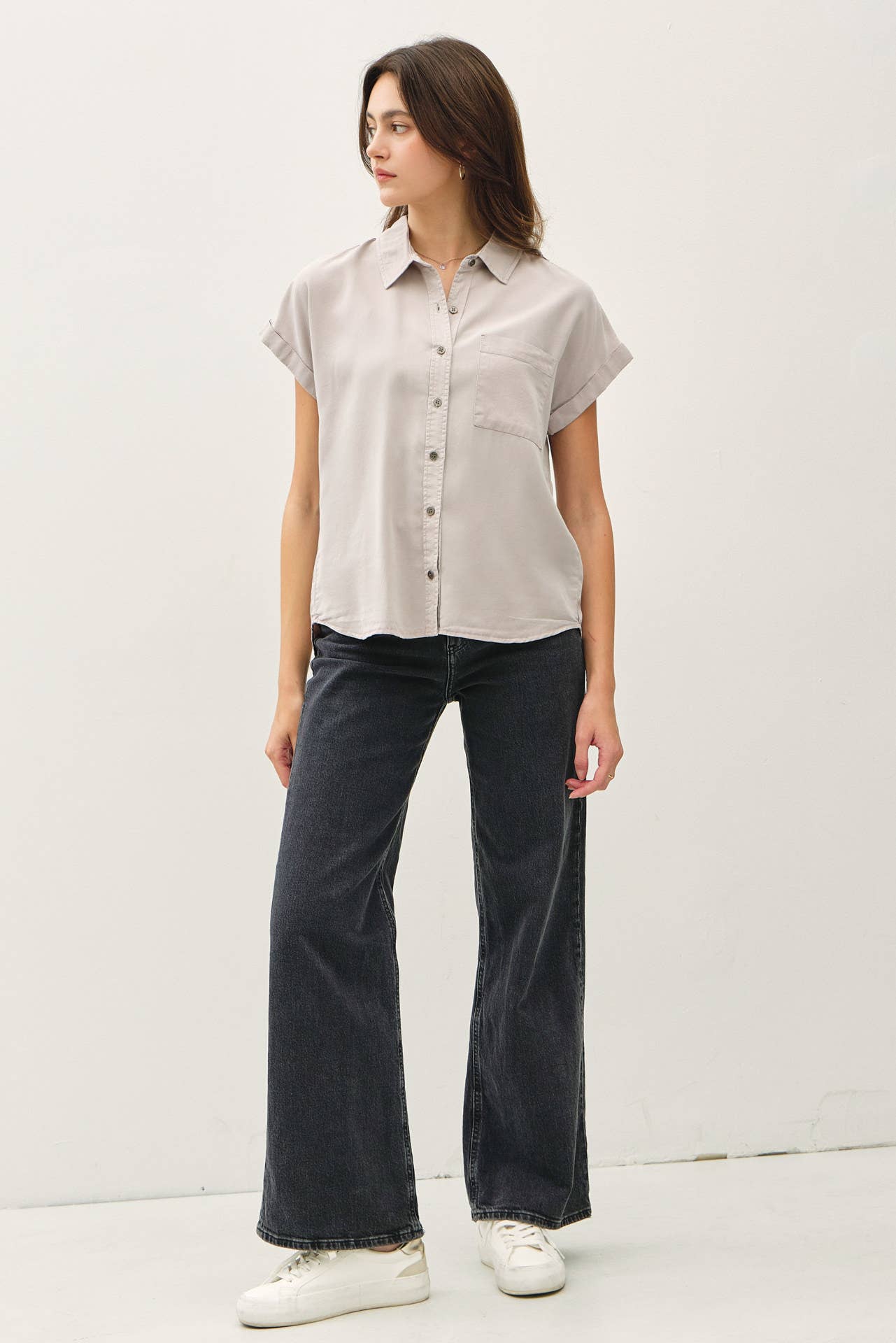Dolman Short Sleeve Button Down