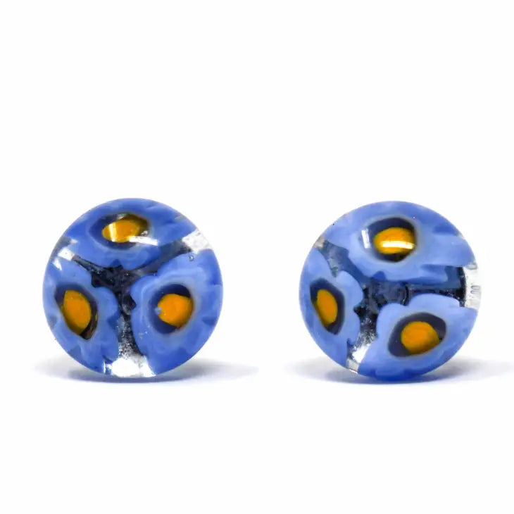 Blue Flowers Glass Stud Earrings