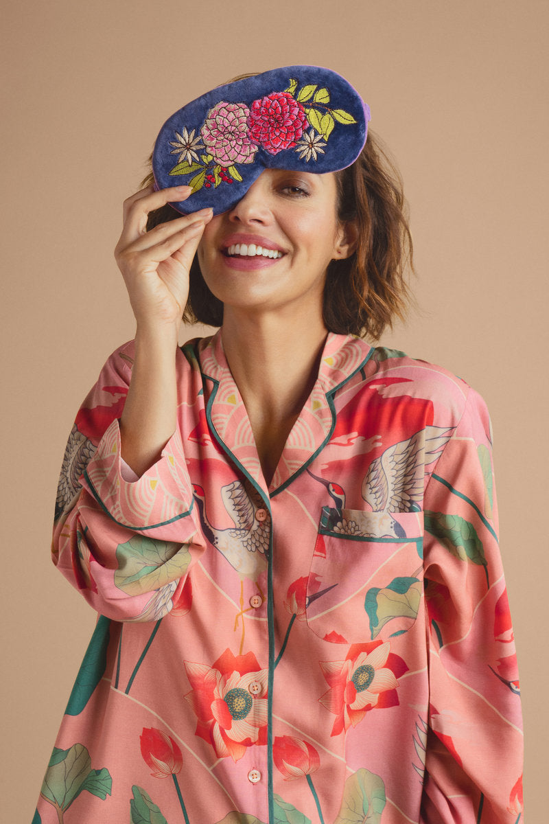 Lavender Velvet Eye Mask - Floral in Indigo